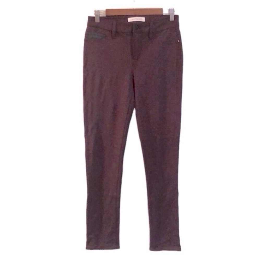 CALVIN KLEIN STRETCH PANTS WITH FAUX LEATHER DETAIL EGGPLANT COLOR SIZE 6